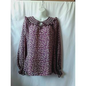 Max Studio purple floral medium baloon sleeve top